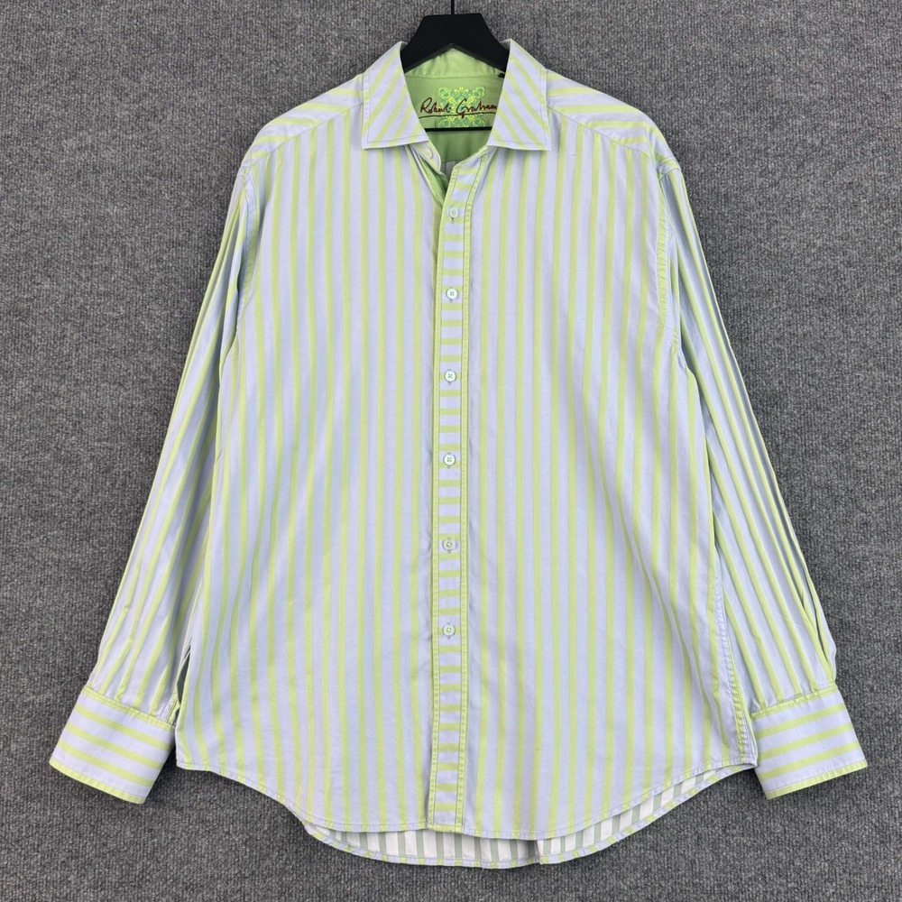 Robert Graham Button Up Shirt Mens XL Green Bright Stripes Casual Long Sleeve